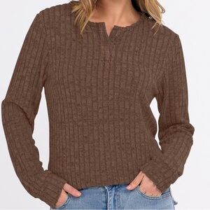 Cozy Ribbed Knit Pullover Lightweight Sweater - Brown